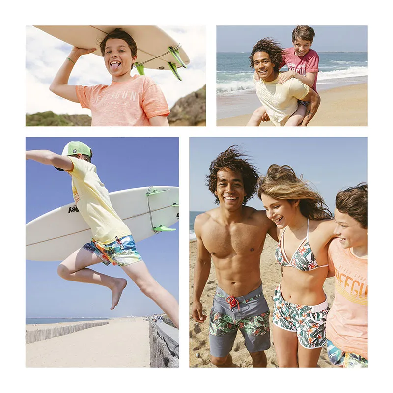 Boardshort court Garçon avec ceinture demi-élastiquée - Bleu/Noir-3