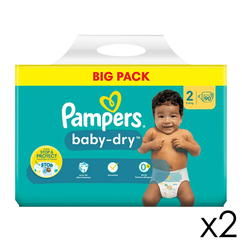 Couches Pampers Baby Dry T.2/4-8kg - 2x90-0