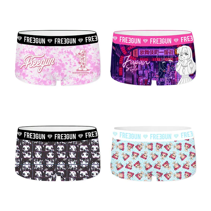 4 Shorties Femme Manga Neon - Rose/Noir/Violet/Bleu-0