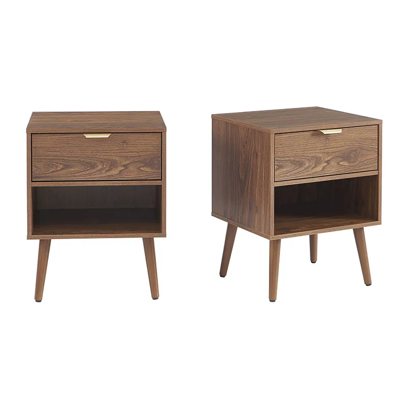 2 Tables de chevet Jeanne effet Noyer - 40x29,5x50cm-0