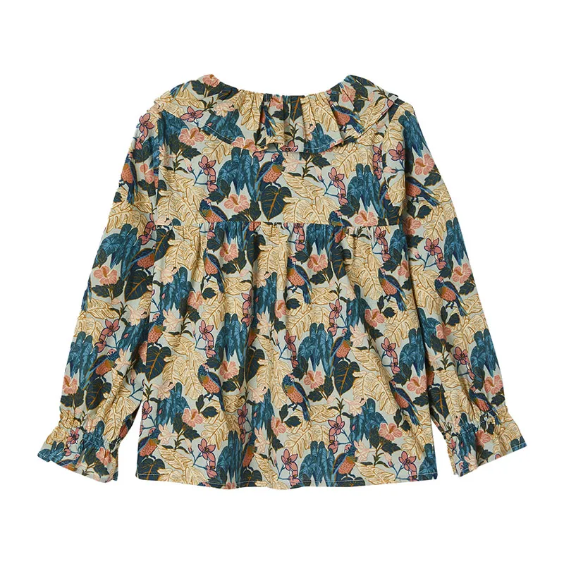 Blouse imprimée fleurs fille - Vert-0