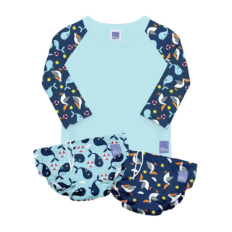 Ensemble de baignade T-shirt + Maillots de bain Anti-UV Crabe - Marin - BAMBINO MIO-0