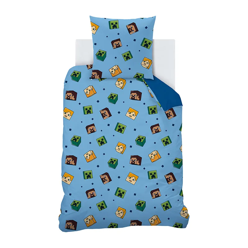 Parure 2pcs Coton réversible Minecraft Bleu - 140x200cm-2