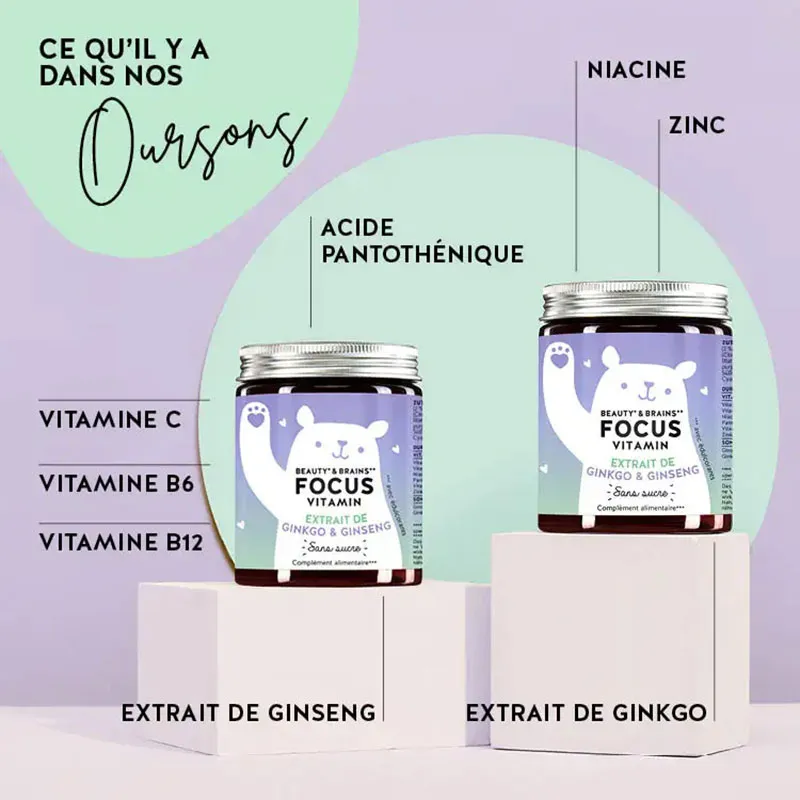 Beauty & Brains Focus Vitamin Augmenter la concentration - 60 Gummies-1