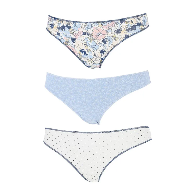 3 Culottes Mini Fleurs - Bleu/Blanc-1