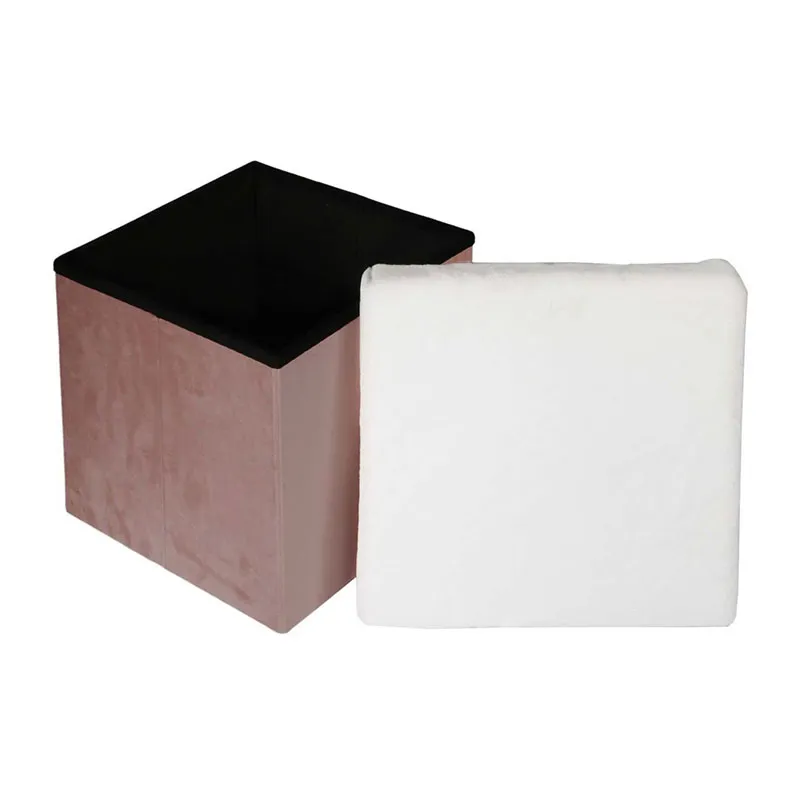 Coffre pouf pliable effet fourrure Léo Rose - 38x38x38cm-0