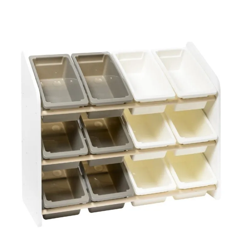 Grande étagère 12 bacs Blanc/Gris - 86x29x78cm-1