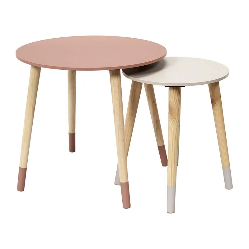 2 Tables gigognes bicolore Rose - 43x43x48cm-1