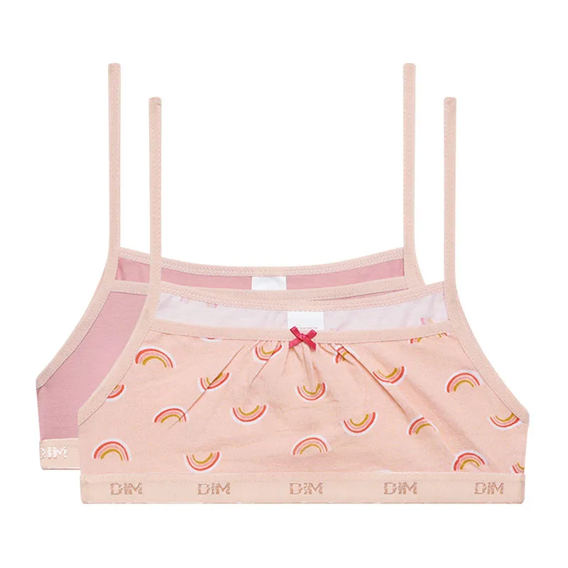 2 Brassières Coton Les Pockets Rainbow Fille - Rose gourmand-0