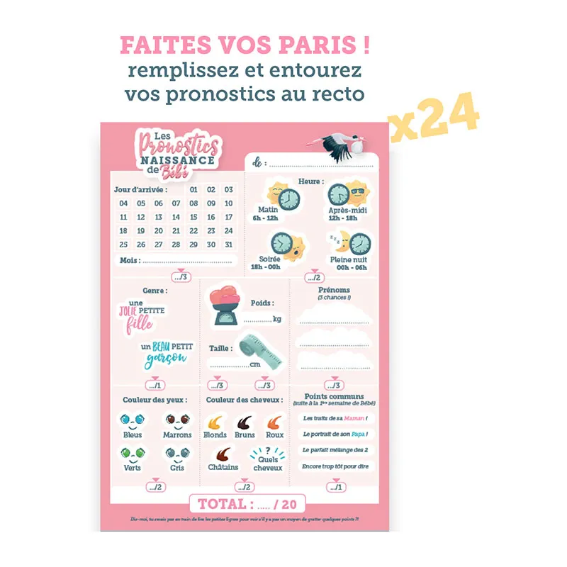 24 Cartes Pronostics Baby Shower - Rose-2