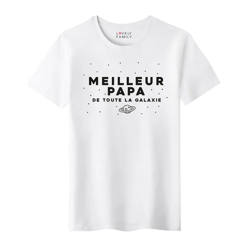 T-shirt Homme Meilleur papa de la galaxie BIO - Blanc-0