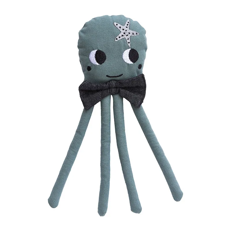 Peluche Chiffon Coton BIO Pieuvre Bleu - 27cm-0