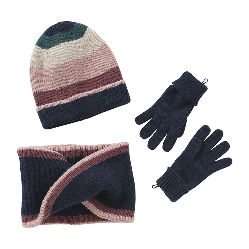 Ensemble accessoires tricot color bloc - Marine-0