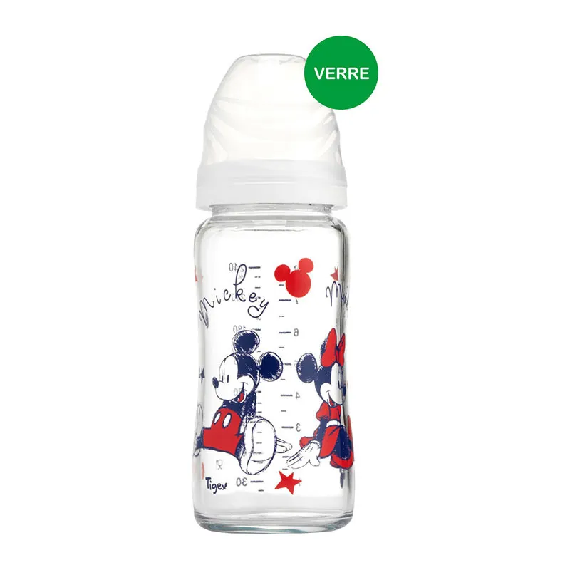 Biberon col large Verre 3 Vitesses Mickey/Minnie - 240ml-1