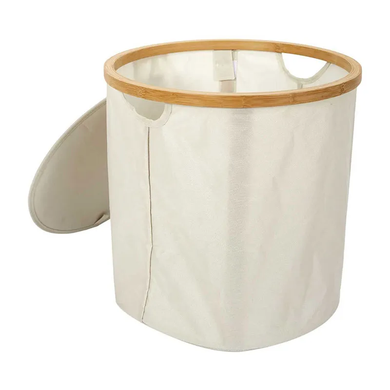 Panier de rangement Rond Bambou/Gris - 38x38x38cm-3