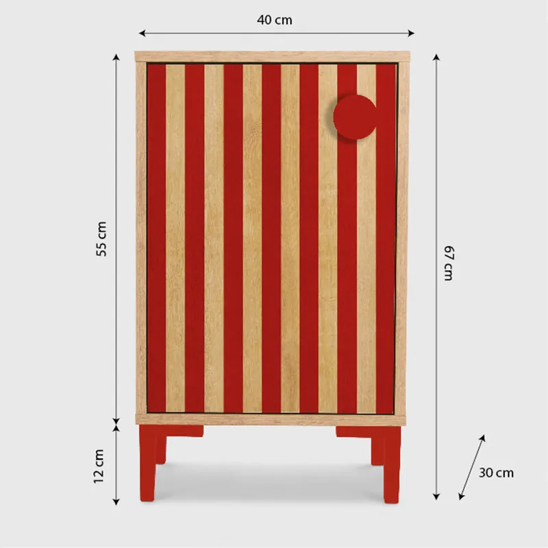 Table de chevet Rayure Rouge - 65x30x40cm-4