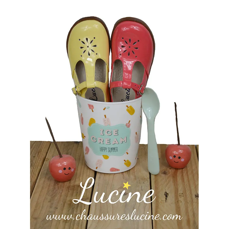 Chaussures Salomé RESISTANTES à boucle Alma - Cuir vernis Jaune pâle-3