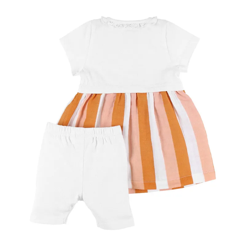 Robe MC + Legging Rayures - Orange/Blanc-2