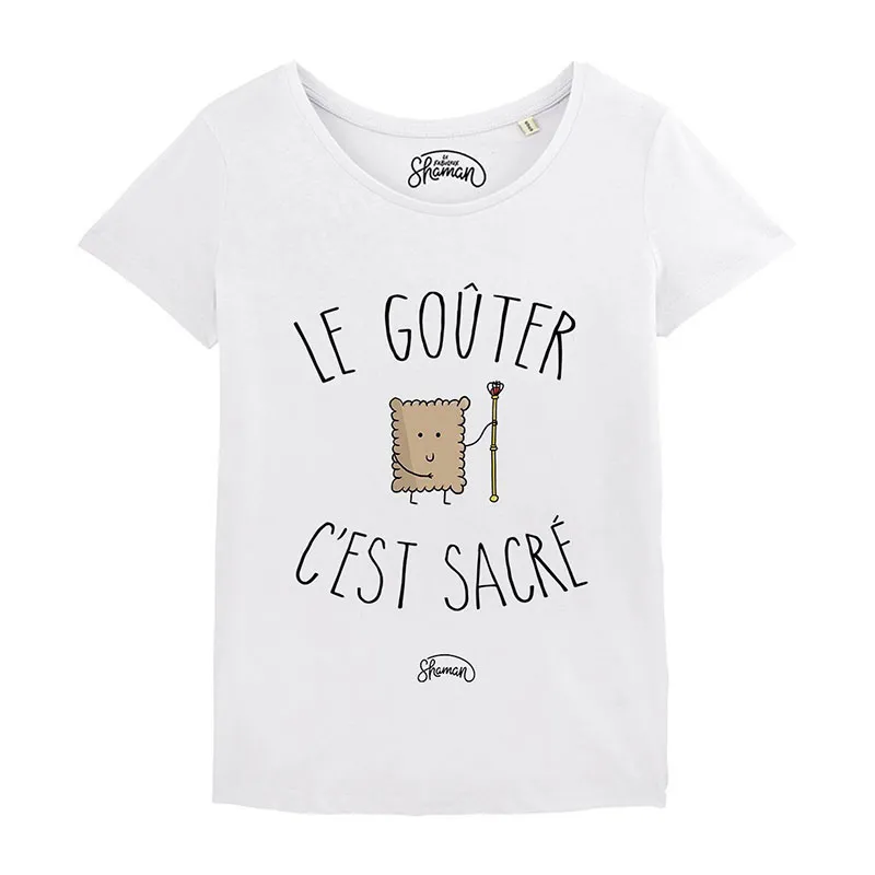 T-shirt Femme Le gouter c'est sacre BIO - Blanc-0