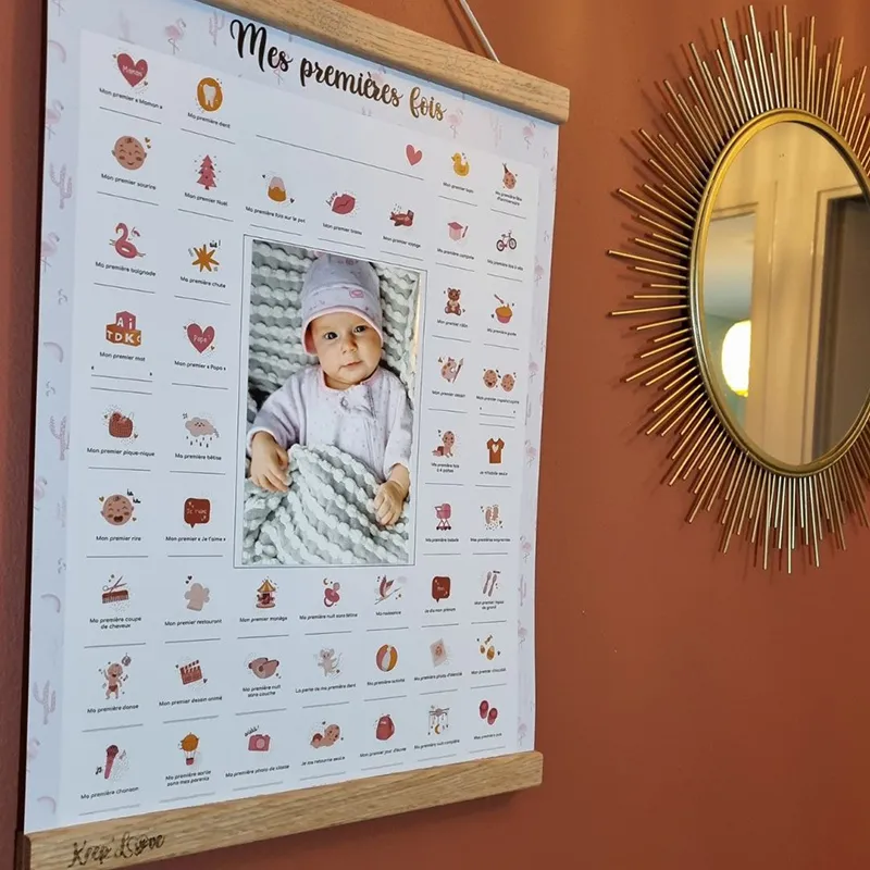 Affiche Mes Premières Fois + Tampon + Cadre Beige - Flamant Rose-5