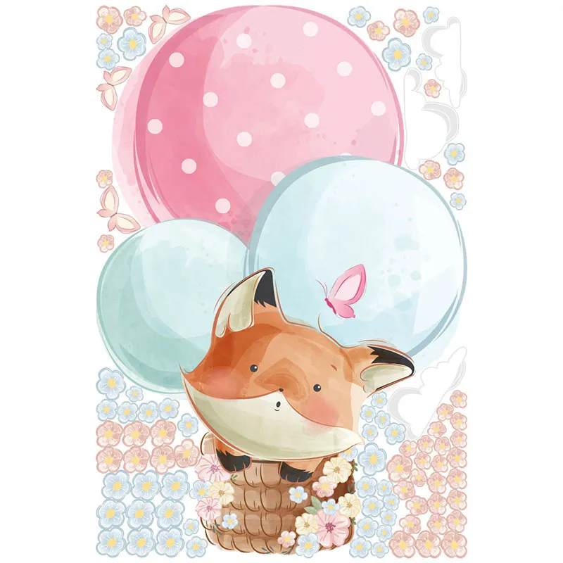 Stickers - Renard en montgolfière + 80 fleurs-1