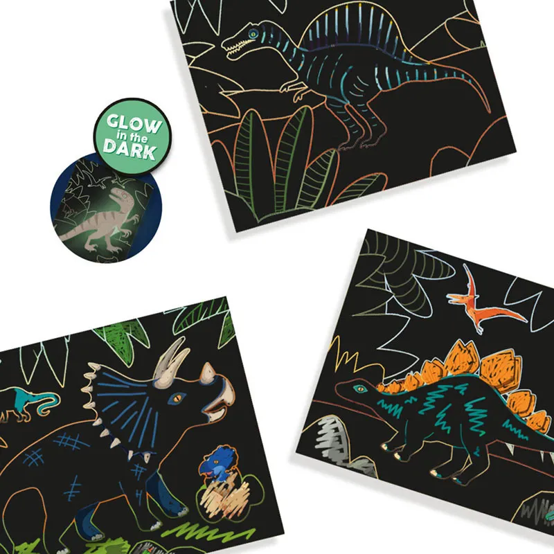 Cartes à gratter phospho Dinosaures 7pcs - 36m+-4
