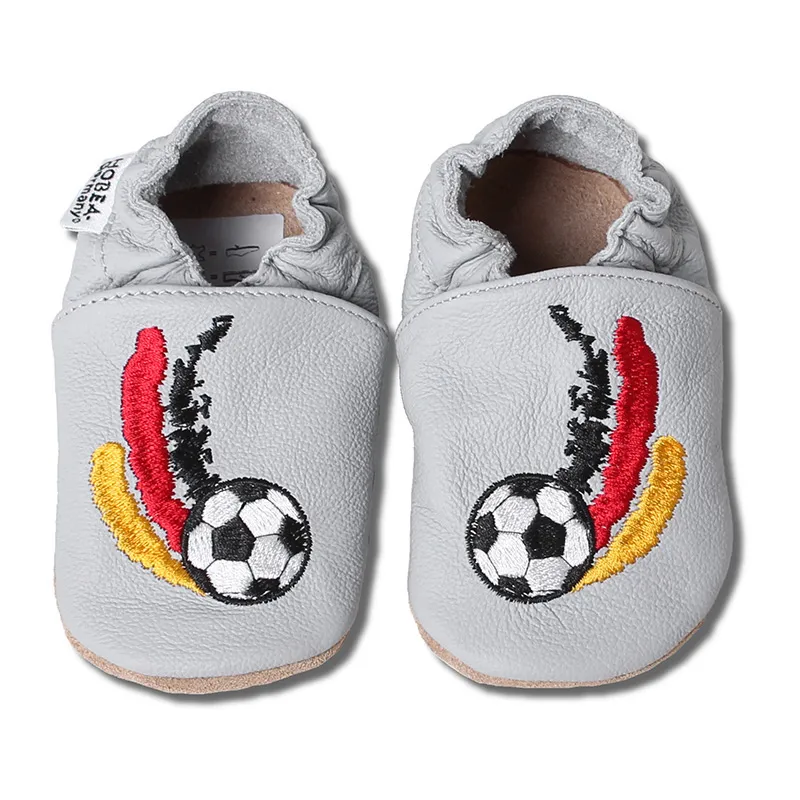 Chaussons cuir brodés Foot - Gris-0