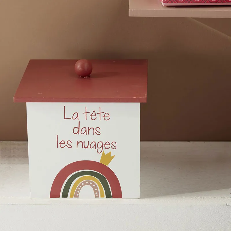 Boîte de rangement Bois La Tête dans les nuages - 15x15x15cm-0