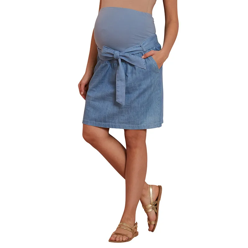 Jupe courte de grossesse Paper bag Denim - Bleu Stone-1