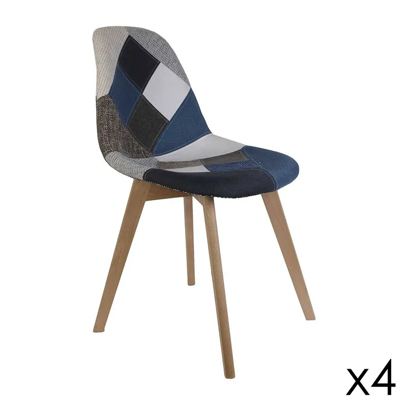 4 Chaises Patchwork Bleu/Gris --0