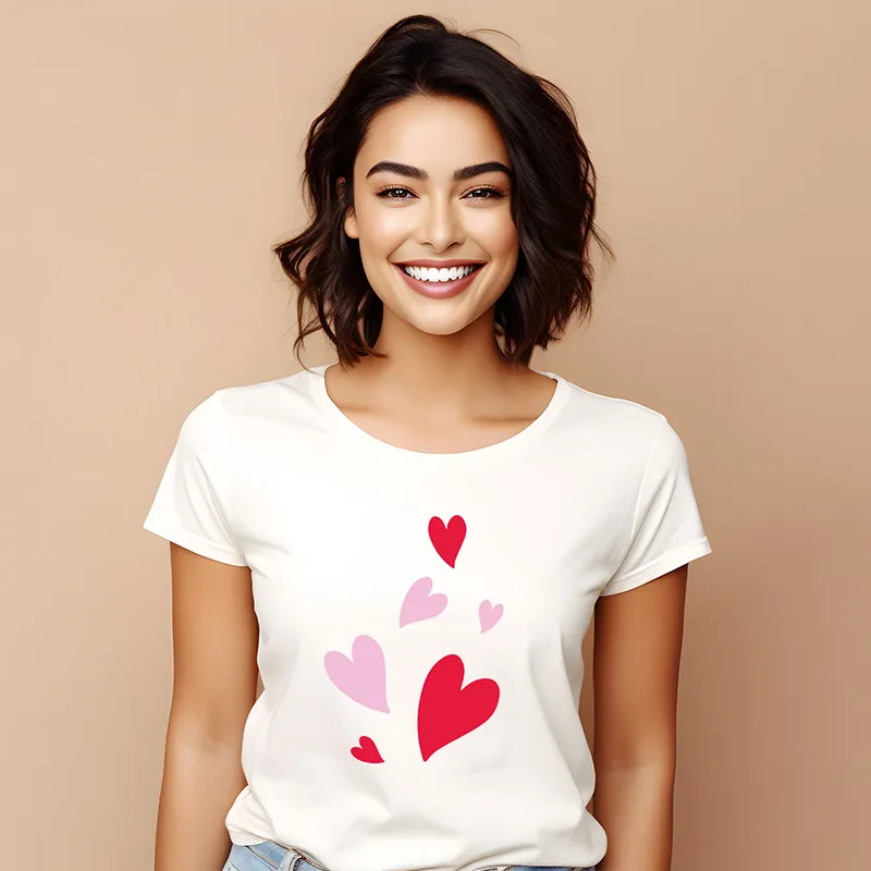 T-shirt Femme BIO Back many hearts - Blanc-0