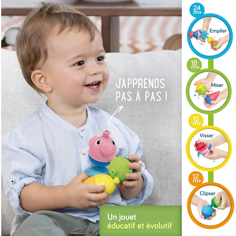 Perles éducatives à assembler Cochon & Poussin 6pcs - 9m+-4