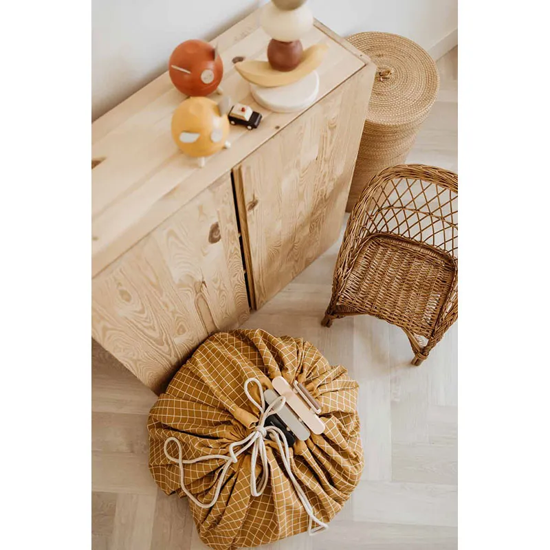 Sac à jouets 2en1 Grilles Moutarde - ø140cm-7