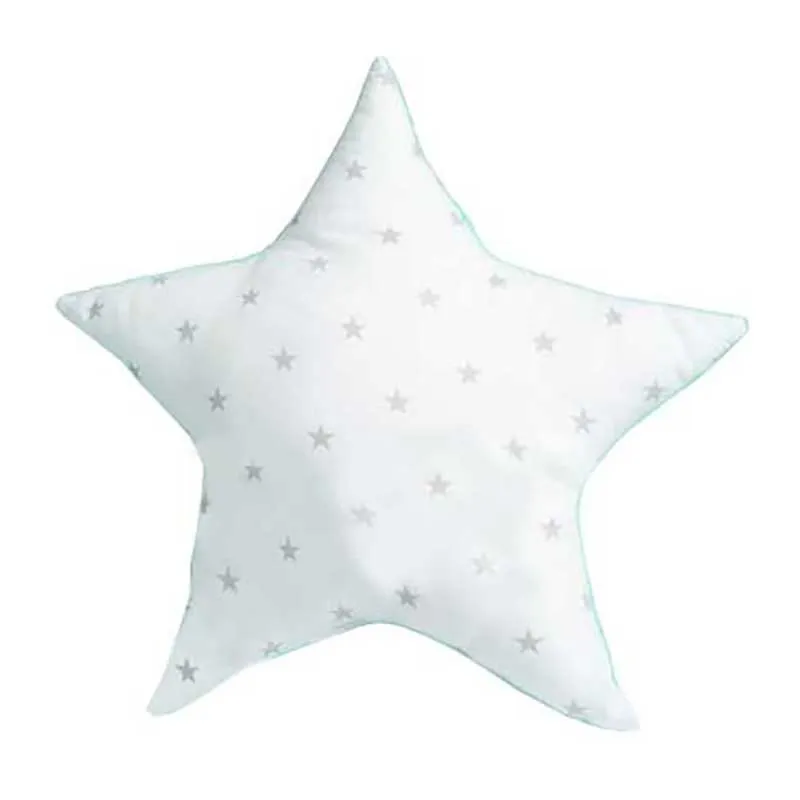 Coussin Minky Étoiles Gris/Menthe - 40x40cm-0