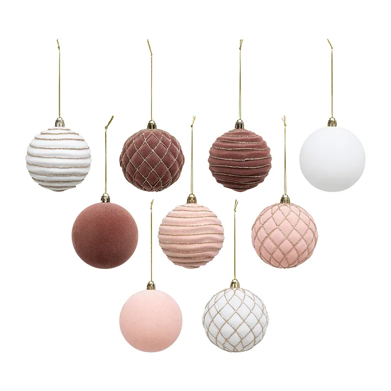 9 Boules pailletées coffret Rose - ø8cm-0