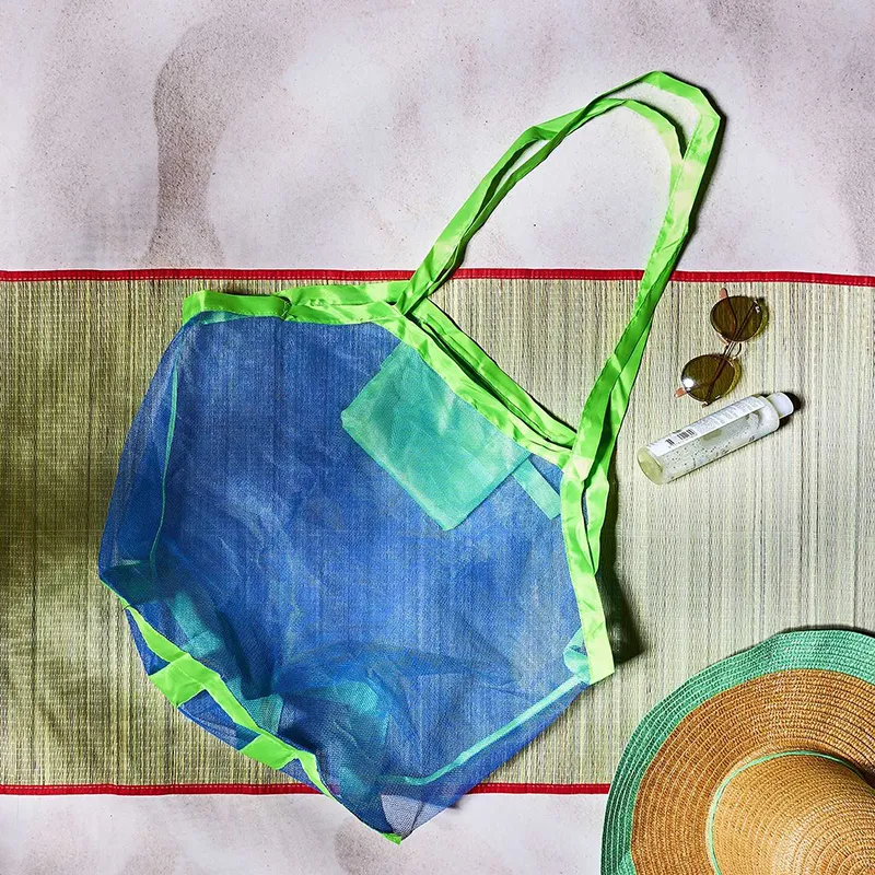 Sac filet de plage Bleu/Vert - 45x26cm-0