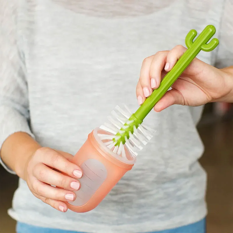 Set 4 brosses à biberon Cactus + Présentoir - Blanc/Vert-3