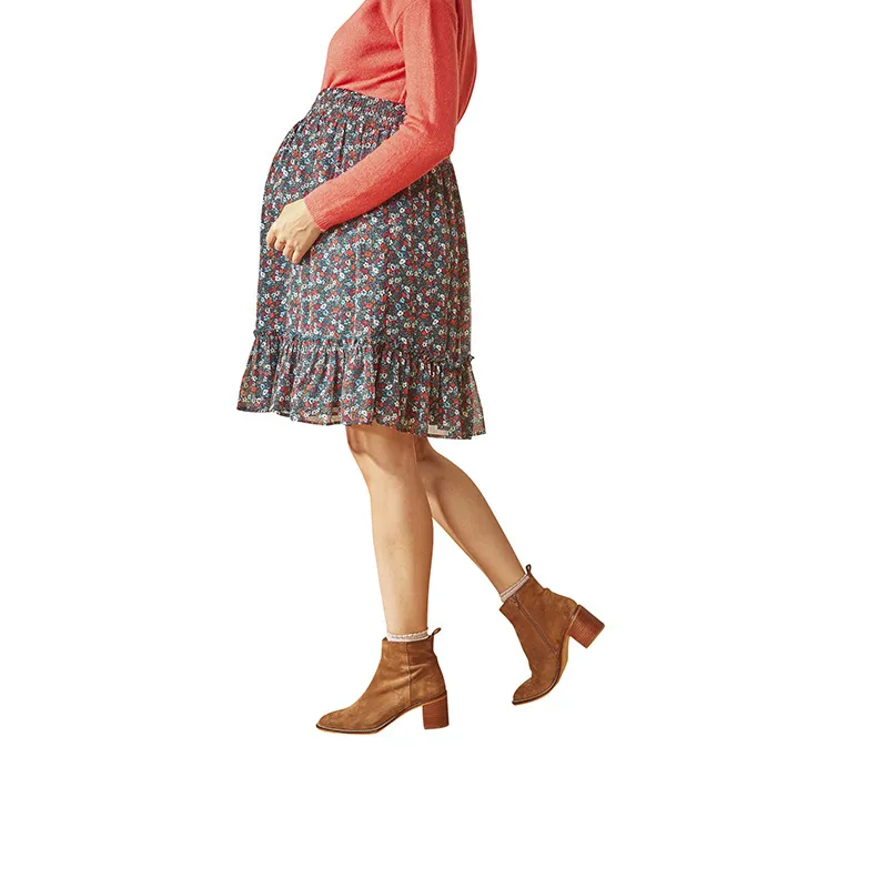 Jupe courte de grossesse Smock Fleurs - Vert/Rouge-2