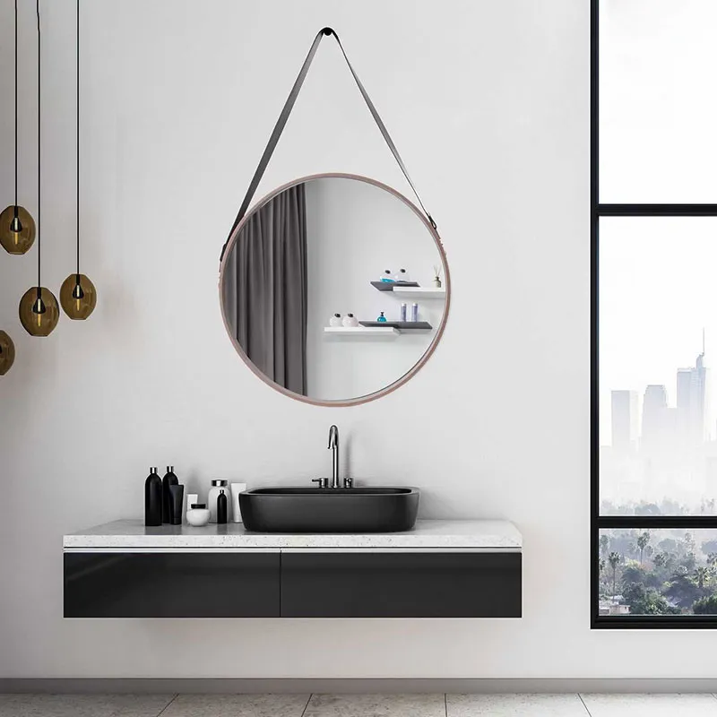 Miroir Rond + anse Bois - Ø50cm-0