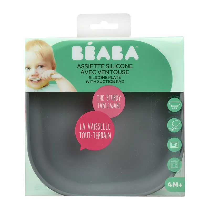 Assiette Silicone ventouse Mineral Grey - 6m+-1