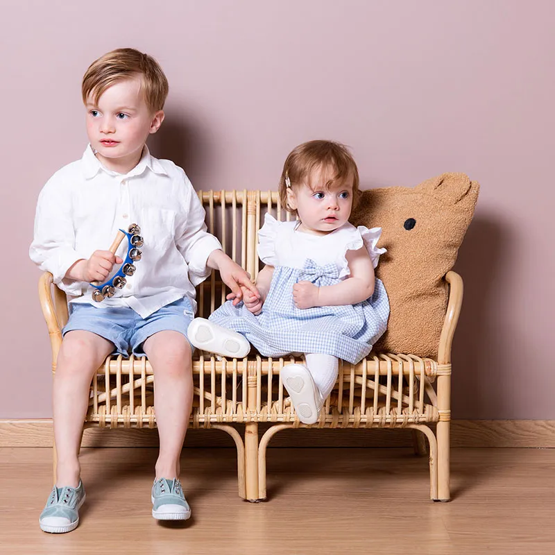 Banc Rotin pour enfants avec coussin - Naturel/Blanc-4