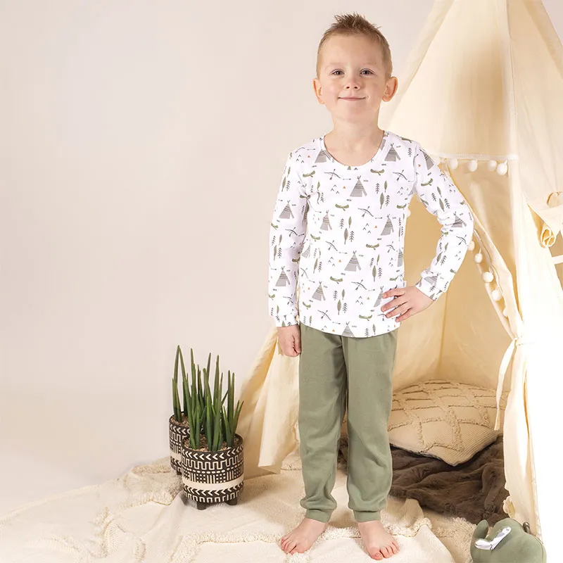 Pyjama ML Indien - Blanc/Gris-0