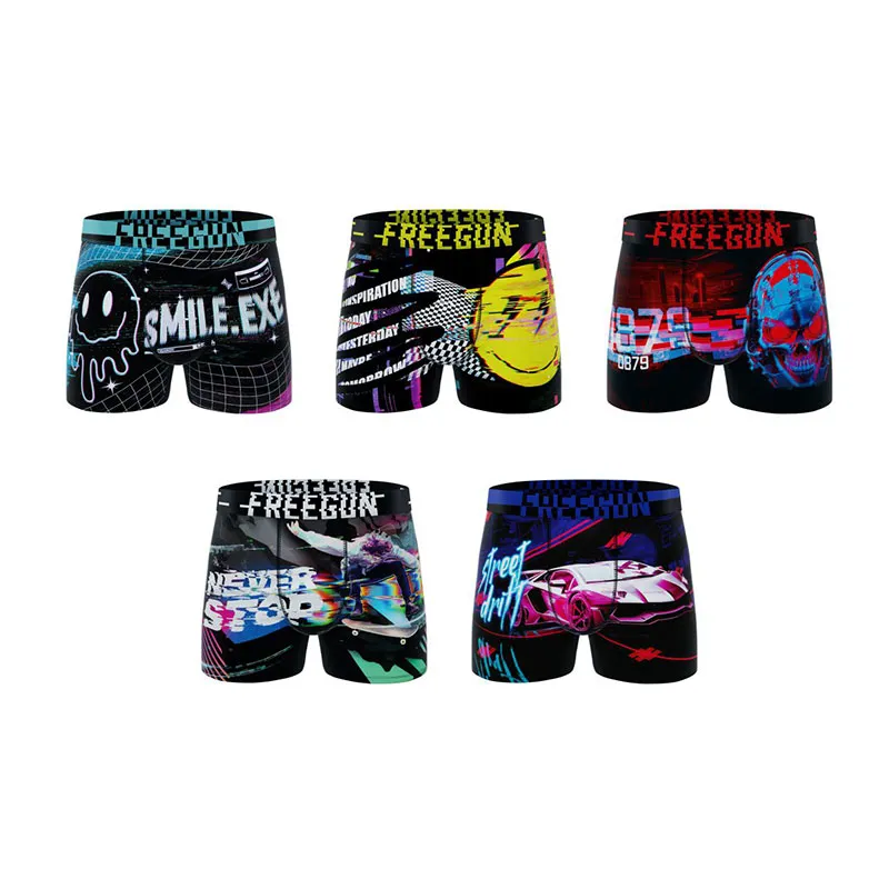 5 boxers homme Tech Glitchy - Noir/Jaune/Violet/Rouge-1