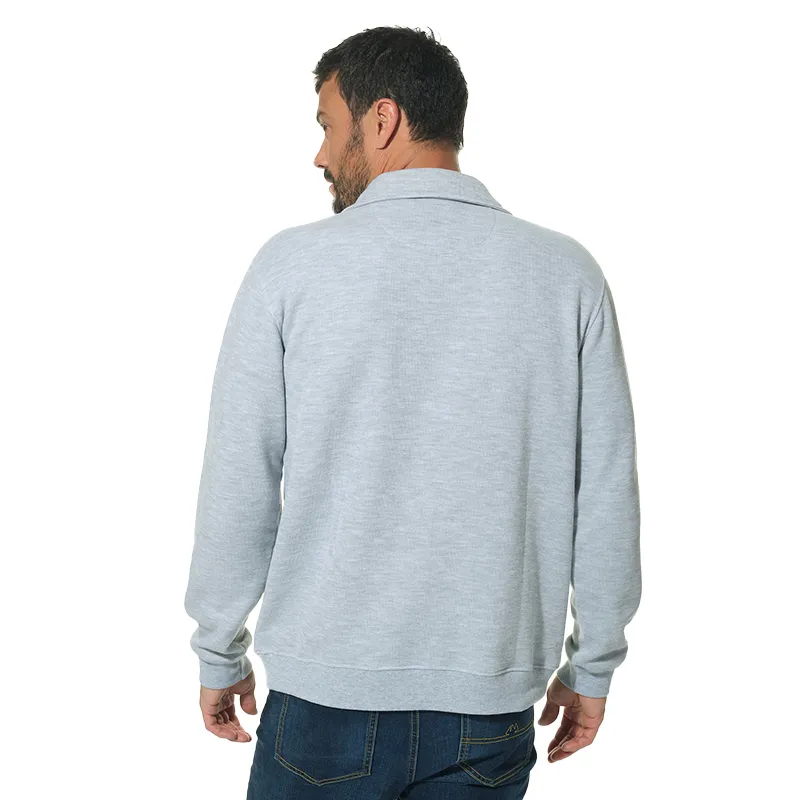 Polo ML Col demi-zip côte américaine Homme - Gris Chiné-1