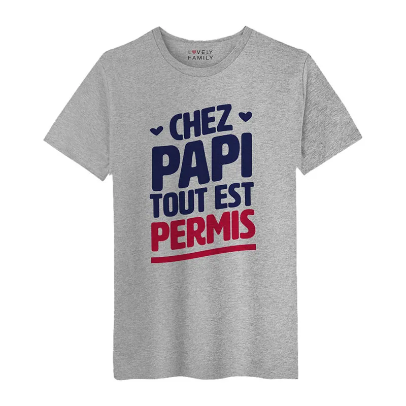 T-shirt Homme Chez papi tout est permis BIO - Gris Chiné-0