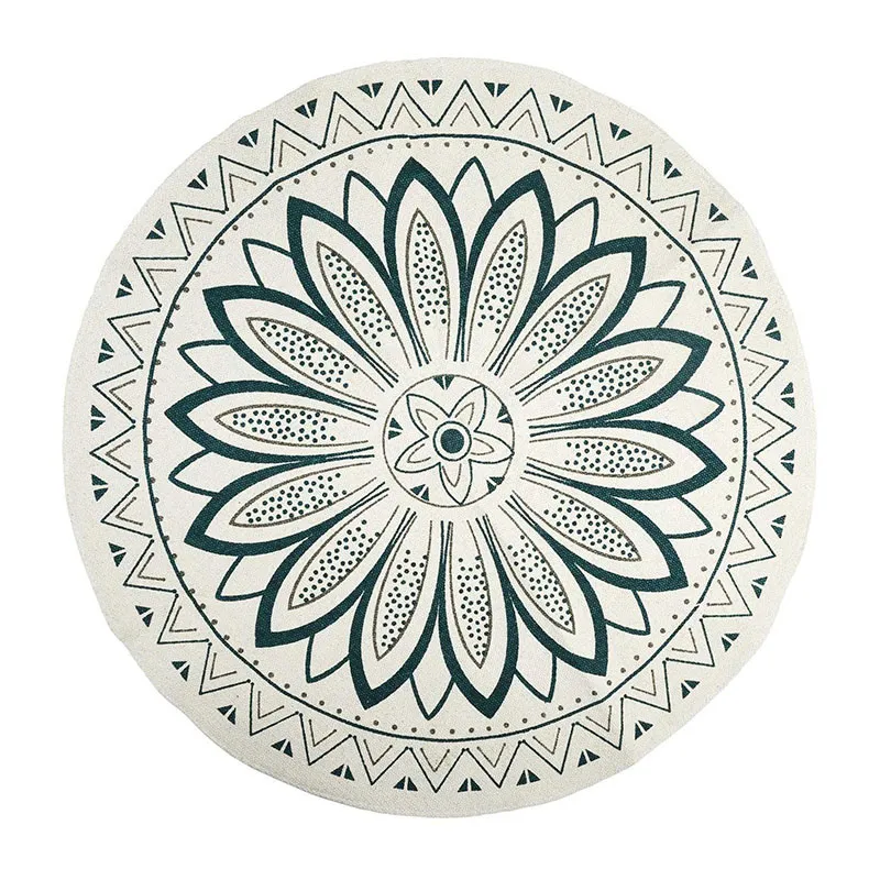 Tapis rond imprimé Mandala Vert - 90cm-1