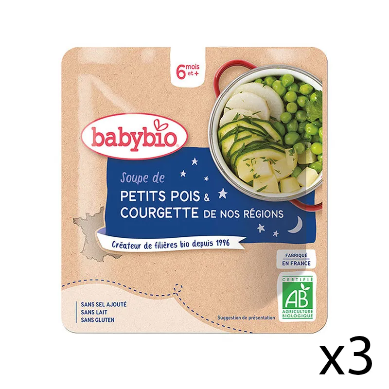 3x190g Soupes Bonne Nuit Petits pois & Courgette BIO - 6m+-0