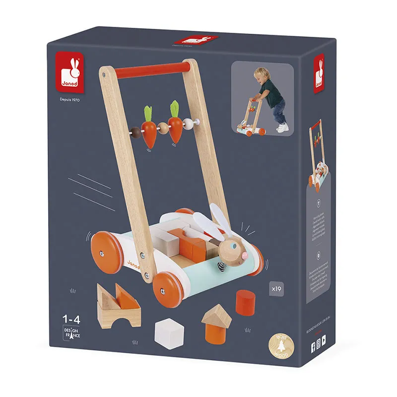 Chariot de marche Lapin + 19 cubes - 12m+-9