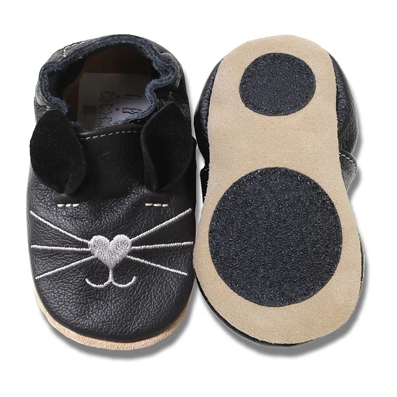Chaussons cuir antidér. Chat - Noir-4