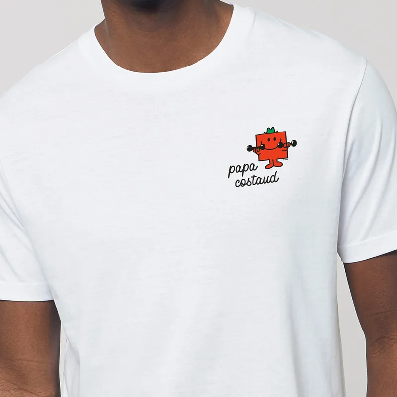 T-shirt Homme Papa costaud coeur BIO - Blanc-1